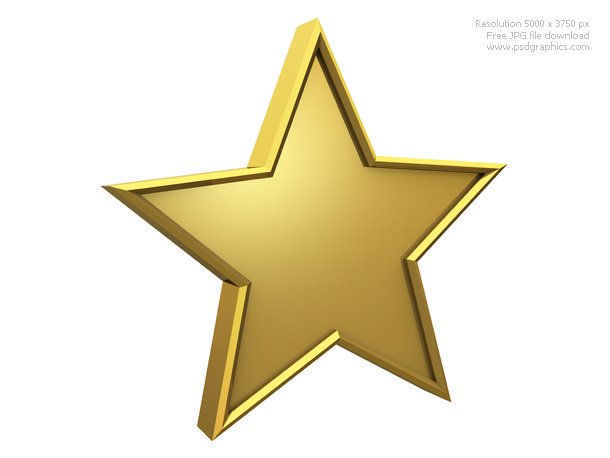 High detailed gold star object render Shiny metal finish on white 