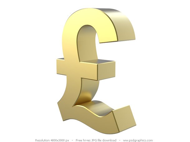 Gold Pound symbol, one more hi-res freebie in the series of gold 3D currency 