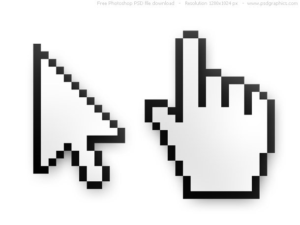 Computer mouse cursors, arrow and hand pointer icons.