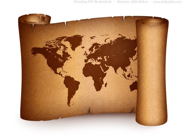 world map vintage. Aged world map on paper scroll