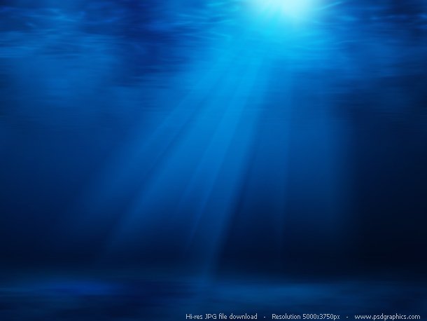 Blue underwater with sun rays background