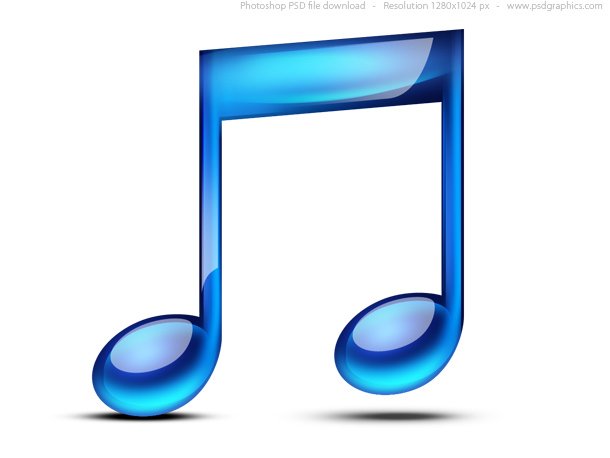 Blue music note web icon Note shape with a nice blue gradients and overlay