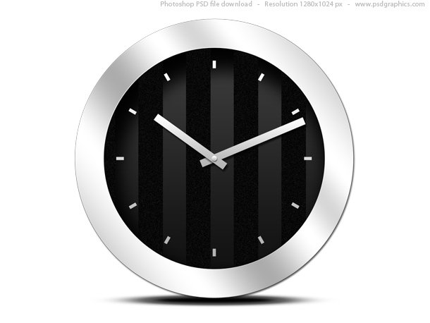 black and white striped background. Black and white modern clock