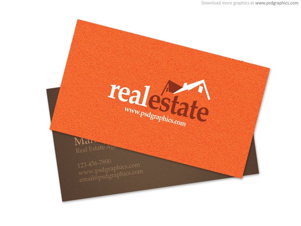 Real estate business card template in brown and orange colors 
