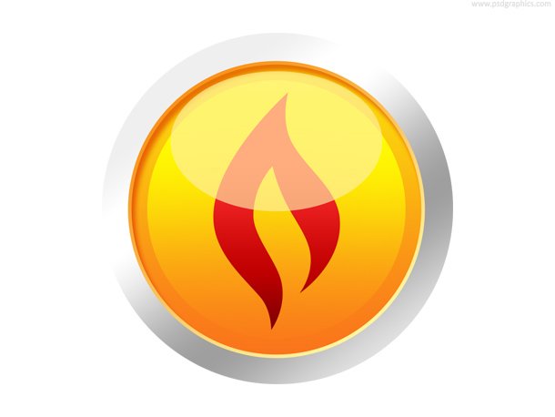 Yellow fire button, flame shape symbol