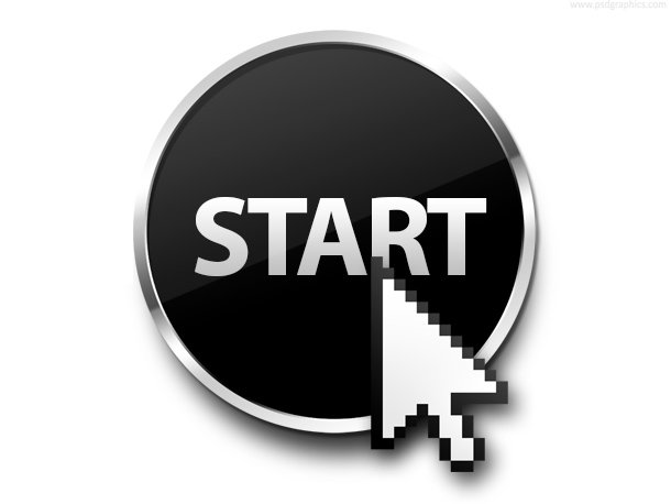 Black start button with pointer (PSD)