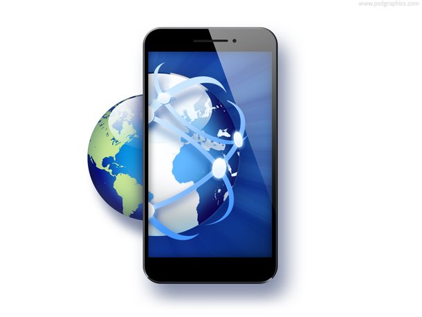 Global business, smartphone with globe icon (PSD)