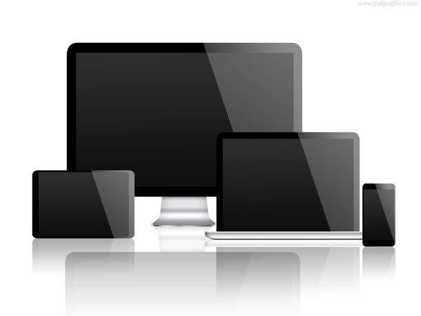 Desktop computer, laptop, tablet and smartphone (PSD)