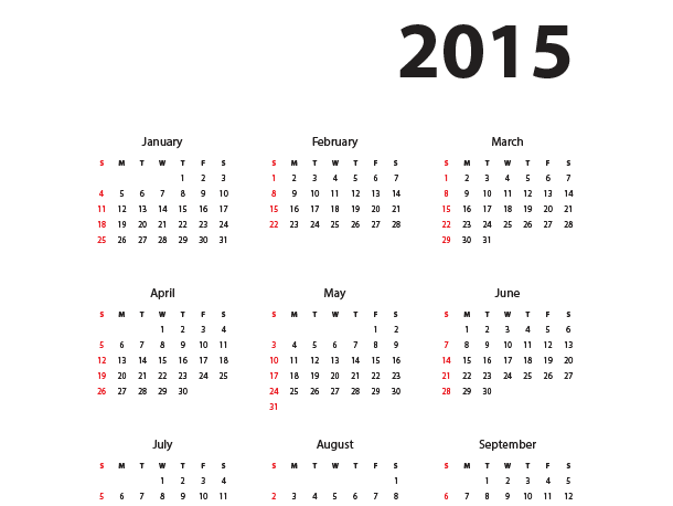 Year 2015 calendar