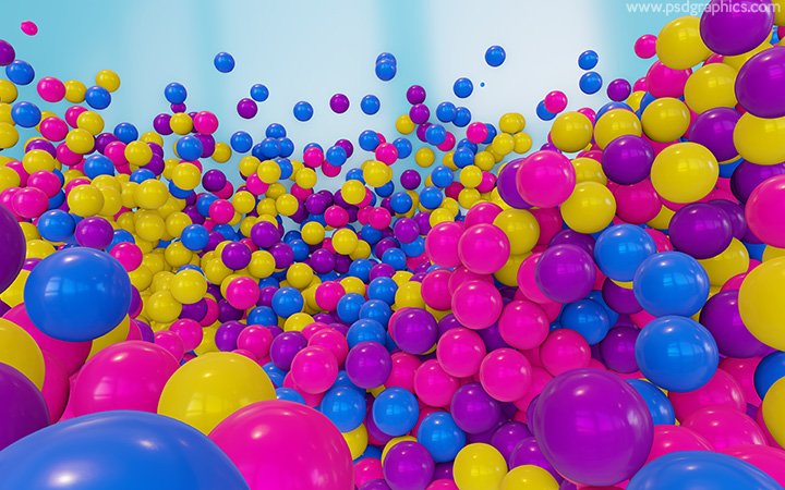 Flying colorful spheres